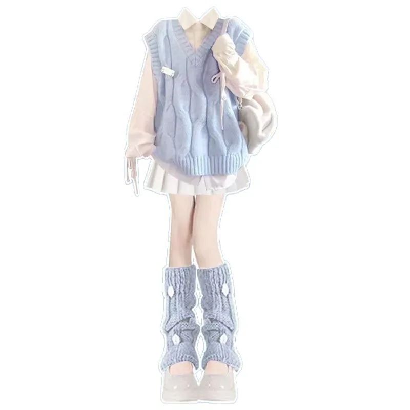 Temperament Dressing Dopamine Knitted Vest Shirt Women's Early Autumn 2025 College Style Pleated Skirt Set Three Piece Set