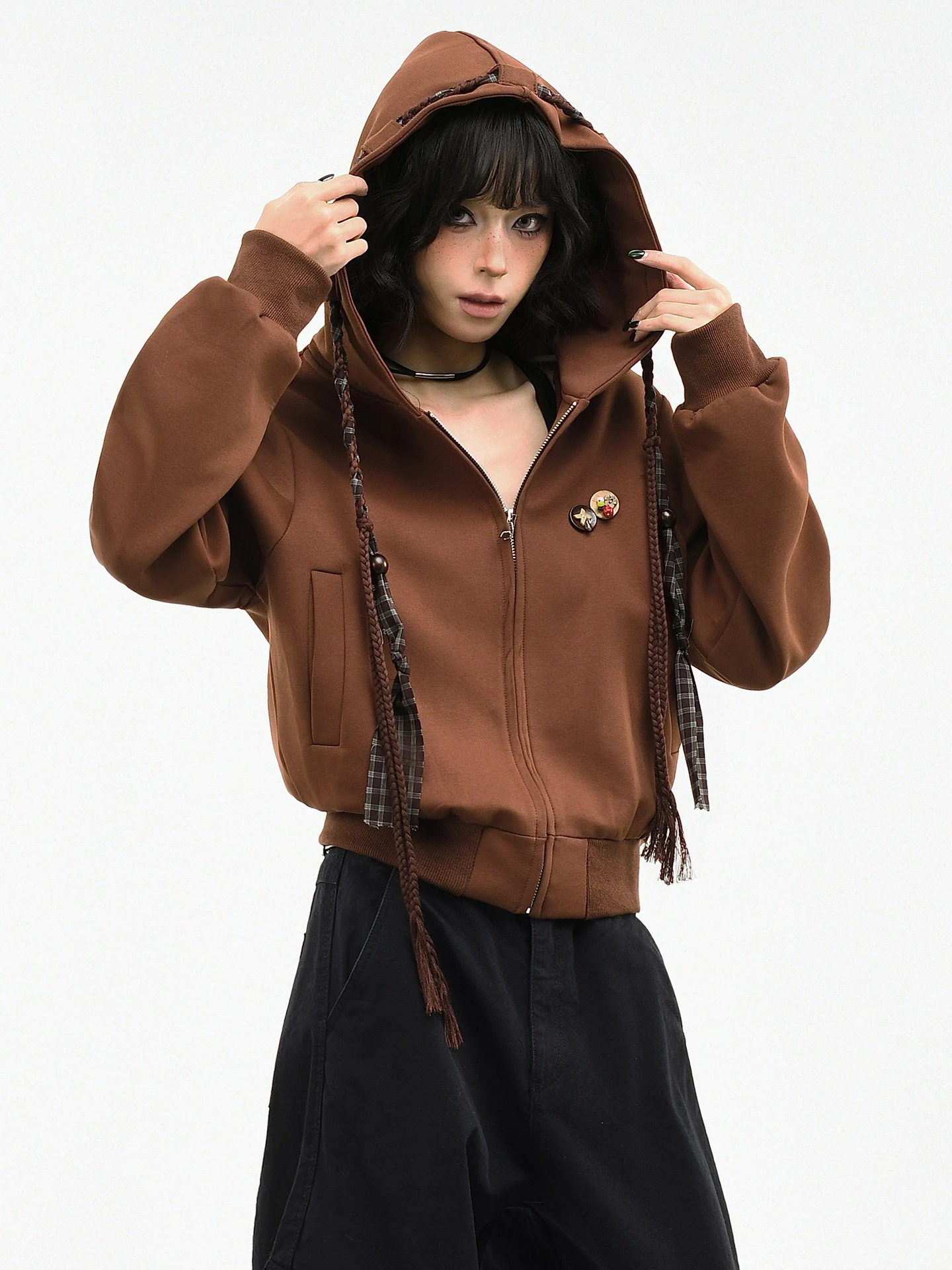 

Оригинальная американская толстовка-кардиган OV с дизайнерским узором, женская, приталенная, на молнии, модная, для весеннего и повседневного образа