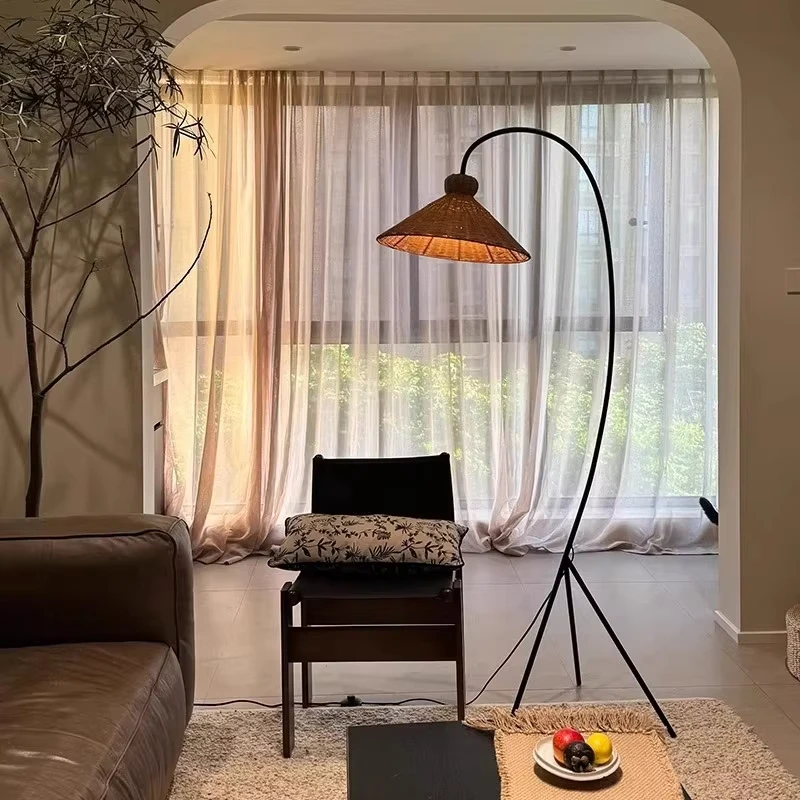 Modern Nordic Minimalism Rattan Art Sofa E27 Floor Lamp Homestay Living Room Light Bedroom Home Lighting Decor Fixtures LED Lamp