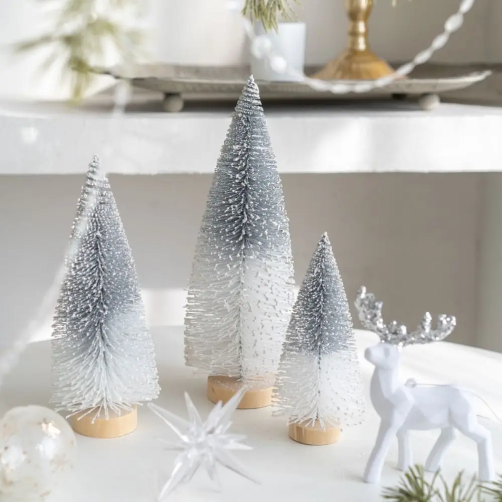 15/20/25cm Christmas Small Snowy Tree Plastic Mini Flocked Christmas Tree Handmade Lifelike Artificial Pine Tree New Year