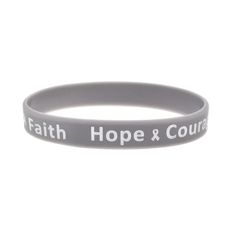 50 Pcs Hope Courage Faith Silicone Wristband Ribbon Logo Motivation Bracelet Adult Size 6 Colors