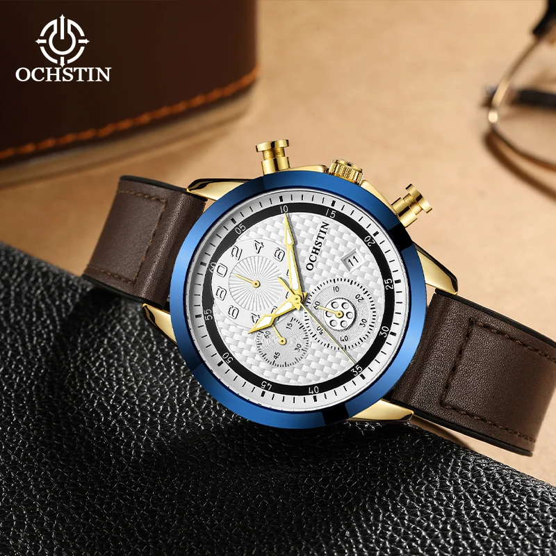 OCHSTIN رجل كوارتز حركة ساعات رجالية حزام مطاطي مقاوم للماء ساعة اليد الملاح سلسلة فاخرة مضيئة الأيدي على مدار الساعة