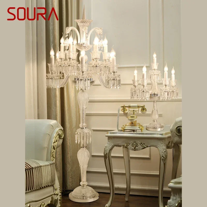 SOURA European Style Crystal Floor Lamp Luxurious Hotel Ballroom Wedding Candle Decoration Lamp Living Room Bedroom Villa