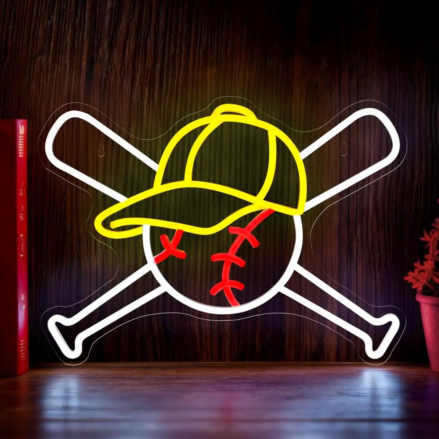 

Бейсбольная неоновая вывеска для декора комнаты мальчиков, светодиодный настенный светильник для спортивных фанатов, бейсбольная световая вывеска для игровой комнаты, шкафчика, спальни