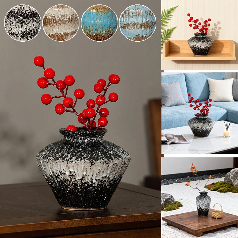 

New Vintage Ceramic Flower Vase Stone Texture Finish Japanese Style for Dry Floral Arrangements Home TV Cabinet Porch Decor