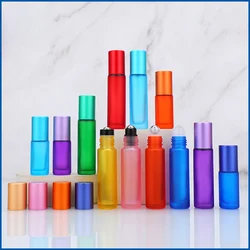 5Pcs Roller Ball bottiglia di olio di vetro essenziale bottiglia vuota colorata bottiglie di profumo di olio essenziale sfera a rullo in acciaio inossidabile