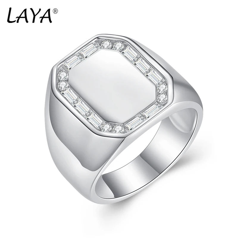 

LAYA 18K Gold Minimalism Shining Zircon Square Shaped Finger Wide Rings With Stone for Men 100% 925 Sterling Silver Jewelry