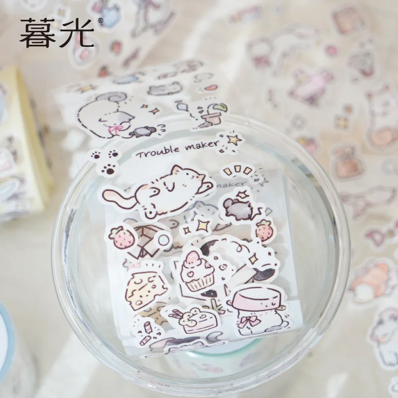 Kitten Synthetic Paper Flash Film Die Cutting Tape Cartoon Cute Children Gooka Decorative Sticker