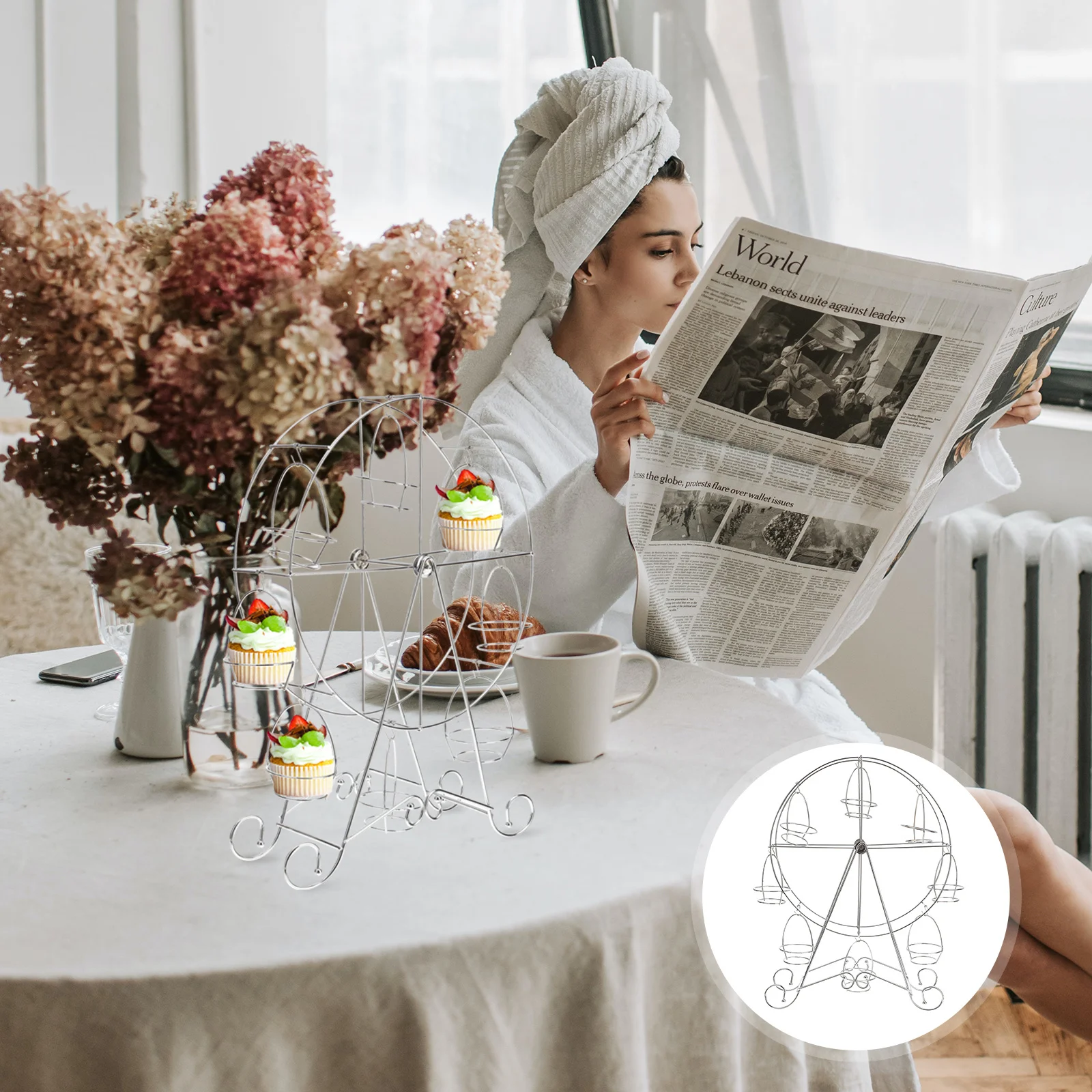 

Silver Iron Cake Stand 8 Cups Ferris Wheel Elegant Cupcake Display Rack Wedding Snack Tray Party Supplies Cake Stand