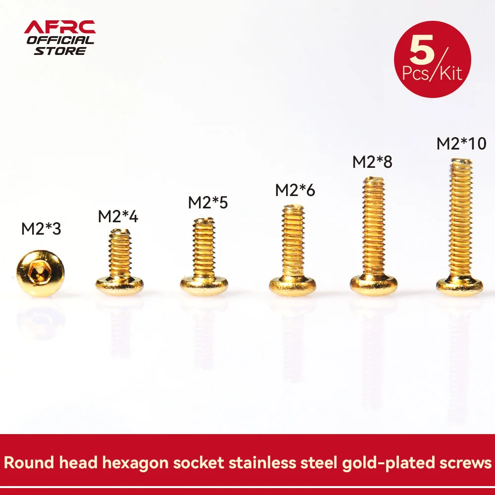 AFRC Gold-plated M2x3-10 Stainless Steel Round head Screw with Hexagon Socket For 5PCS RC MINI Car UAV DIY assembly upgrading