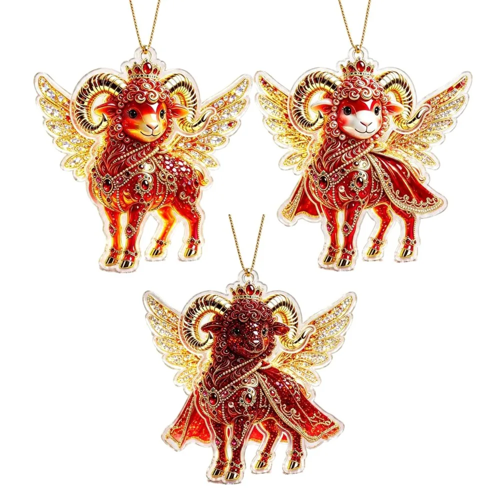 New 2D Flat Goat Hanging Ornament Set Shining Acrylic Goat Pendant Simulation Artificial Rhinestone Keychain Bag Charms