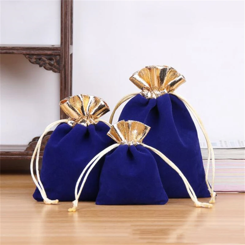 10pcs 12X15cm Gold Velvet Pouches Jewelry Sachet Organiser Drawstring Ccloth Bag Cotton for Wedding Gift Packing Beads Container