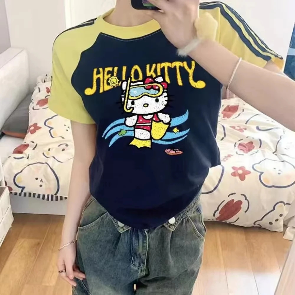 

Новая футболка Hello Kitty с милым принтом Китти, женская, в стиле аниме, модная, приталенная, в готическом стиле, для студентов