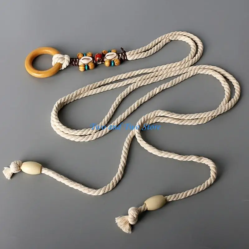 HX6F اليدوية النسيج الخصر حبل للنساء السيدات فستان حزام خصر مع الخرز البوهيمي الديكورات موضة حبل الخصر الإناث