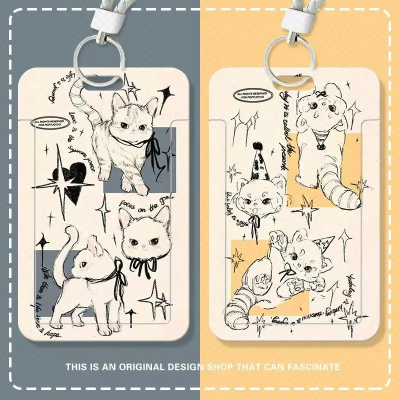 Mignon petit chat avec un coeur de fille banque affaires travail porte-carte étudiant porte-carte d'identité femmes porte-Badge porte-clés