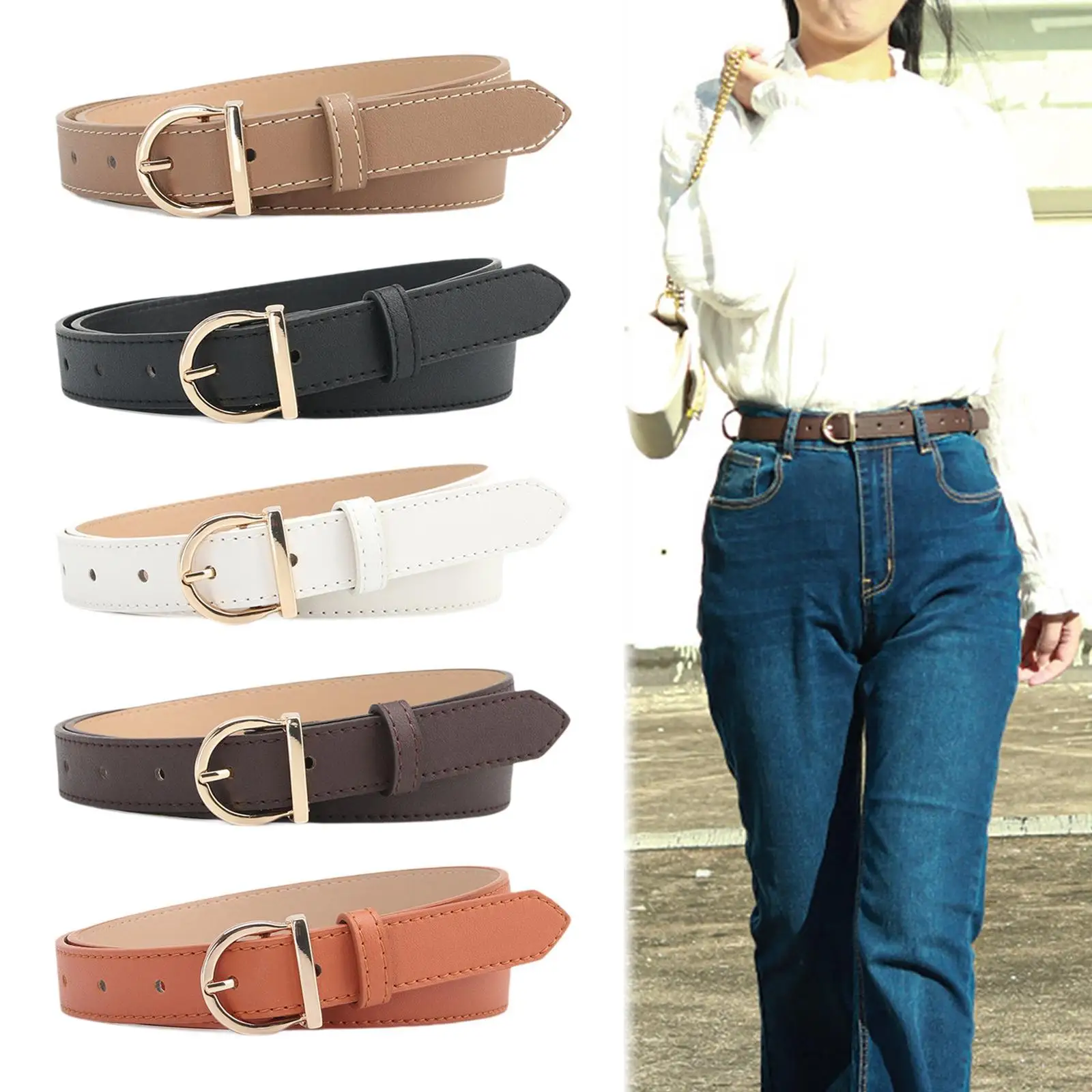حزام جينز نسائي من جلد البولي يوريثان متعدد الاستخدامات قابل للتعديل إكسسوارات جينز للسيدات وحزام بدلة حزام بإبزيم معدني #1