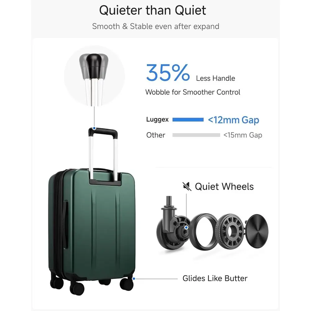 20 Inch Expandable Polycarbonate Suitcase with Front Pocket, Airline Approved, FLO5 Series, Green (FX-Core)
