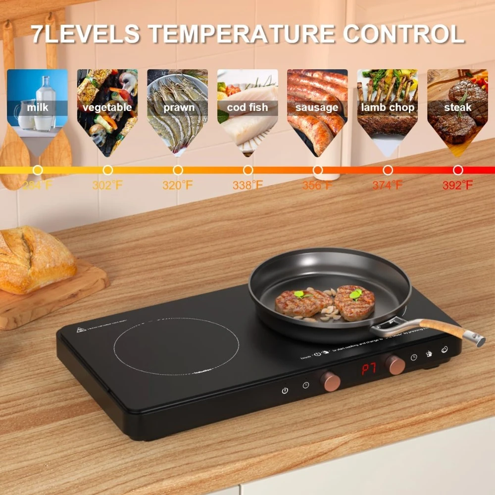 Electric Induction Cooker, 2 Burner Removable Non-Stic, Timer & Digital Temperature Control, Portable Double Induction Cooktop