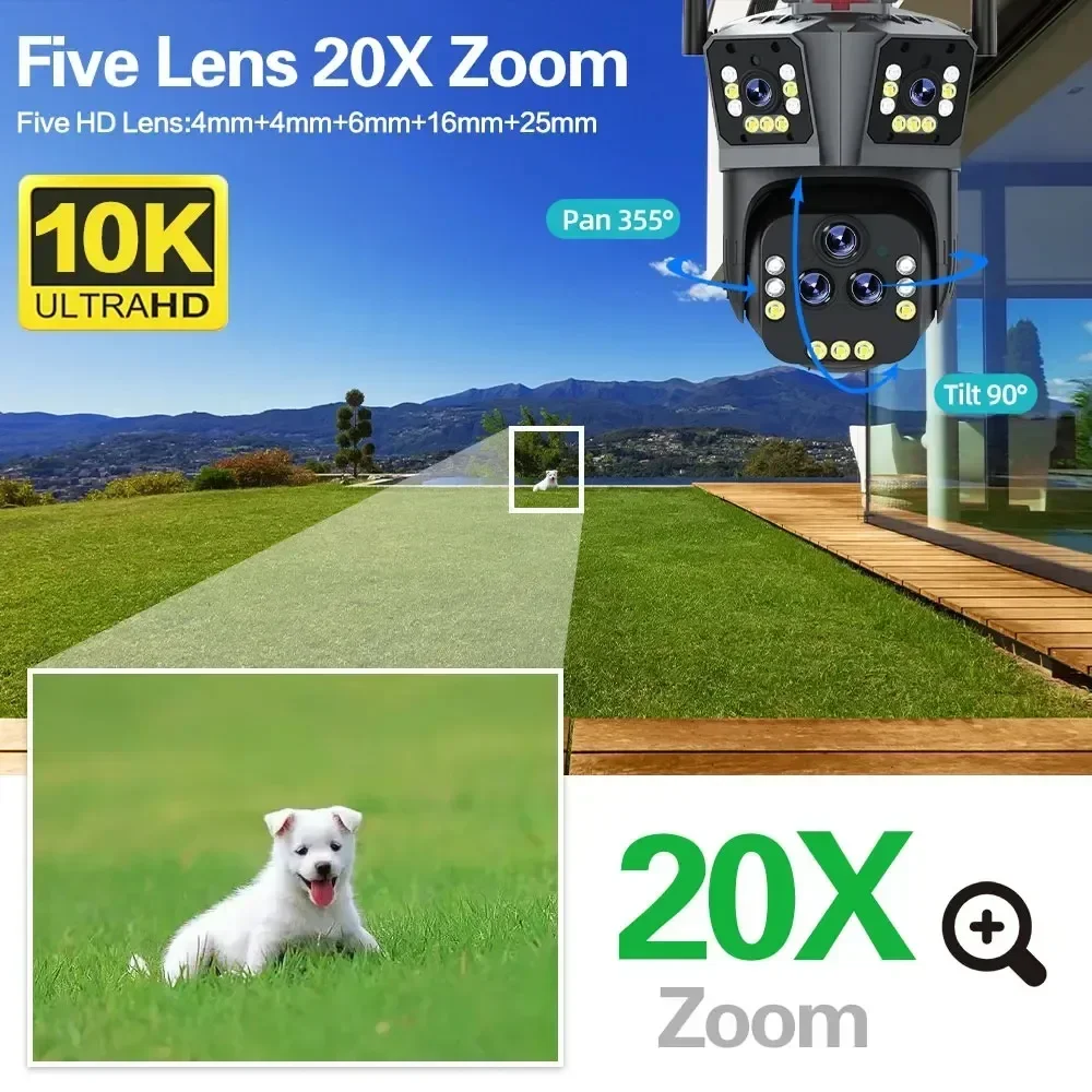 20mp 10k IP-Kamera 20x Zoom im Freien fünf Objektiv drei Bildschirme Auto Tracking Audio Ptz Wifi Kamera Sicherheits schutz CCTV-Kamera