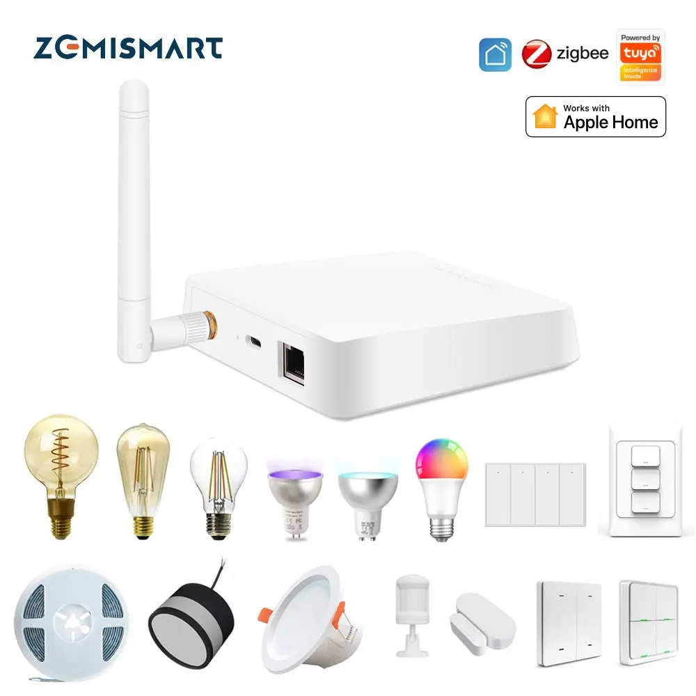 ZemiSmart Zigbee Hub Bridge Work with HomeKit Smart Linkage Tuya Zigbee Light Bulb Wall Switch Siri Homepod Voice Control