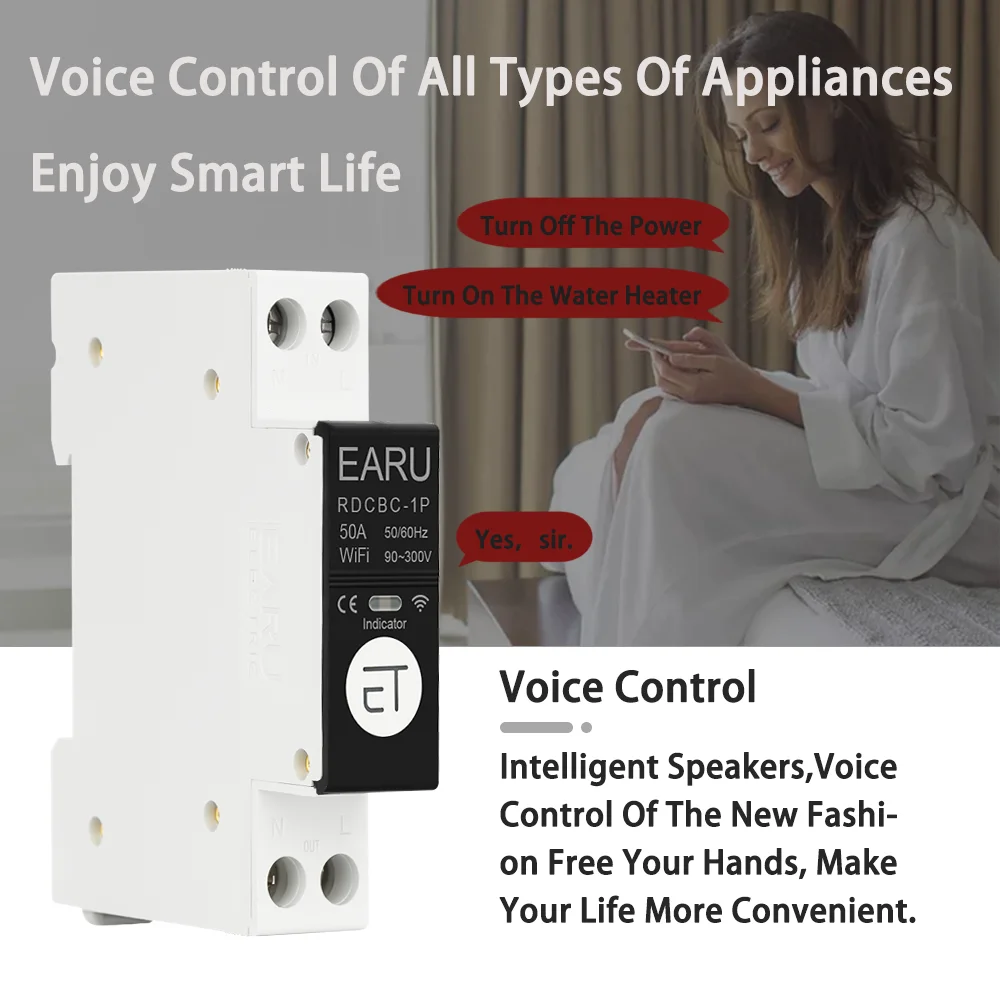 1P+N AC100-240V Din Rail WIFI Circuit Breaker Smart Timer Switch Relay Remote Control By EWeLink APP Smart Home For Alexa Google