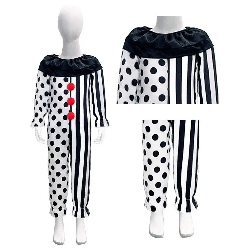 Costume de Cosplay Terrifier pour Enfant, Combinaison de Clown Noir et Blanc, Masque d'Halloween