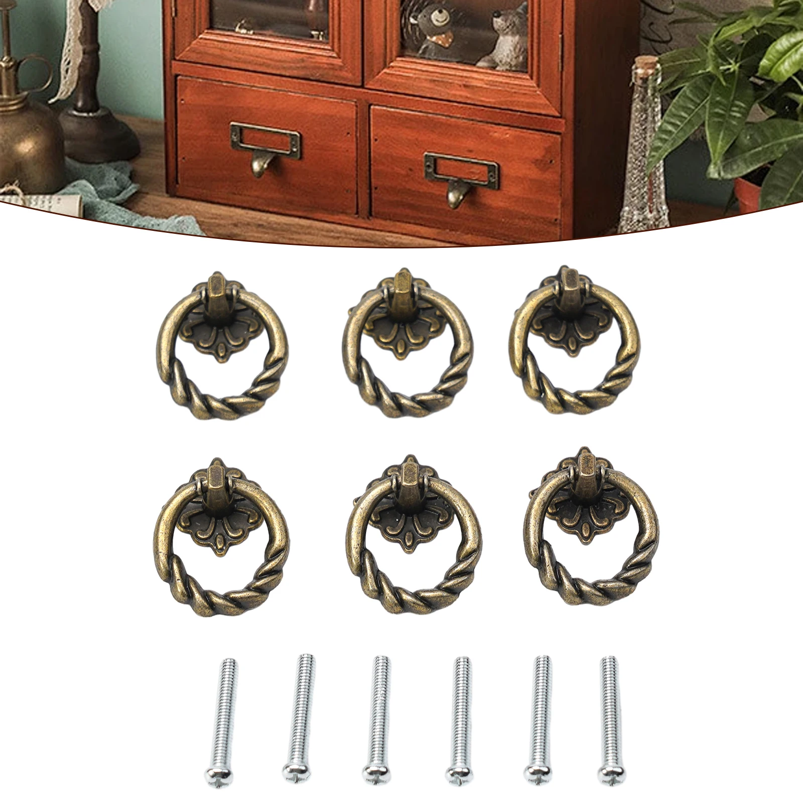 6pcs Drop Ring Pull Handle Retro European  Bronze 40*29mm Cabinet Drawer Dresser Door Cupboard Knod Accessories