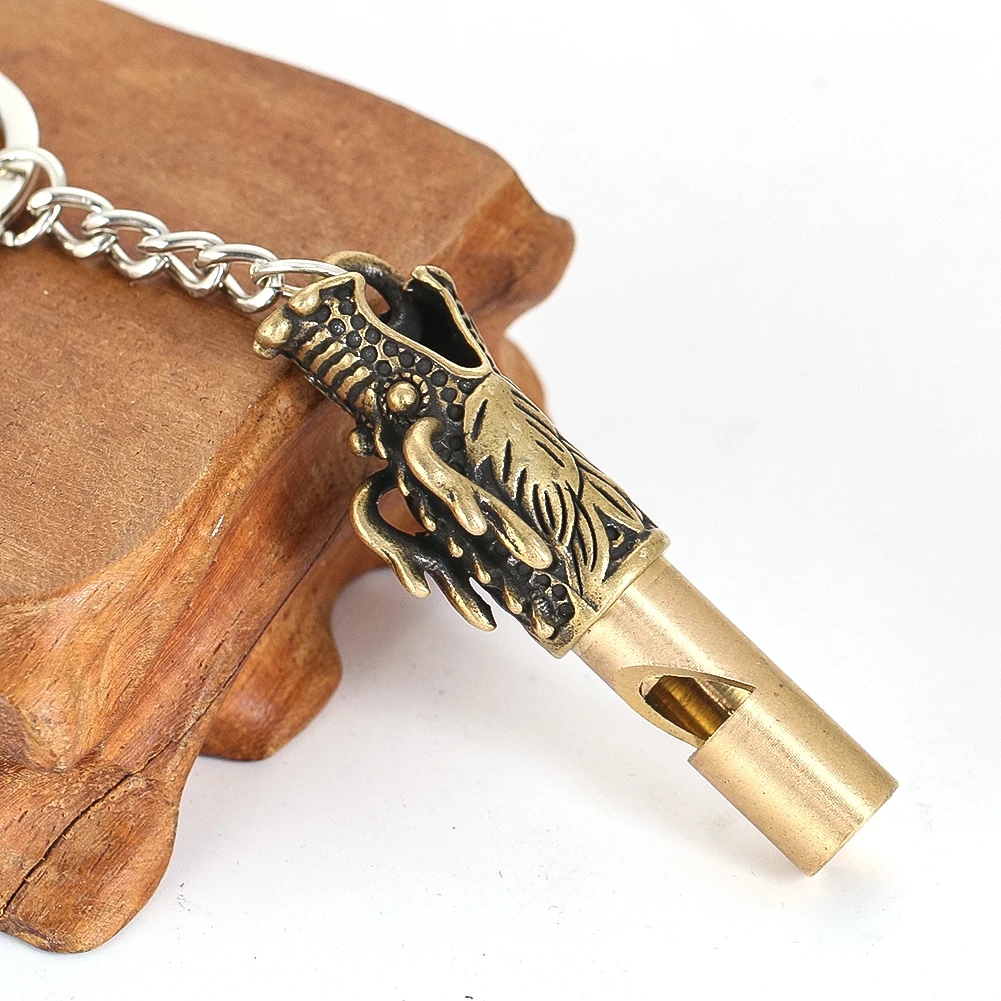 Gold Color Dragon's Head With Whistle Key Chain Wealthy Auspicious Amult Metal Alloy Mini Trend Ornaments Toys Pendants