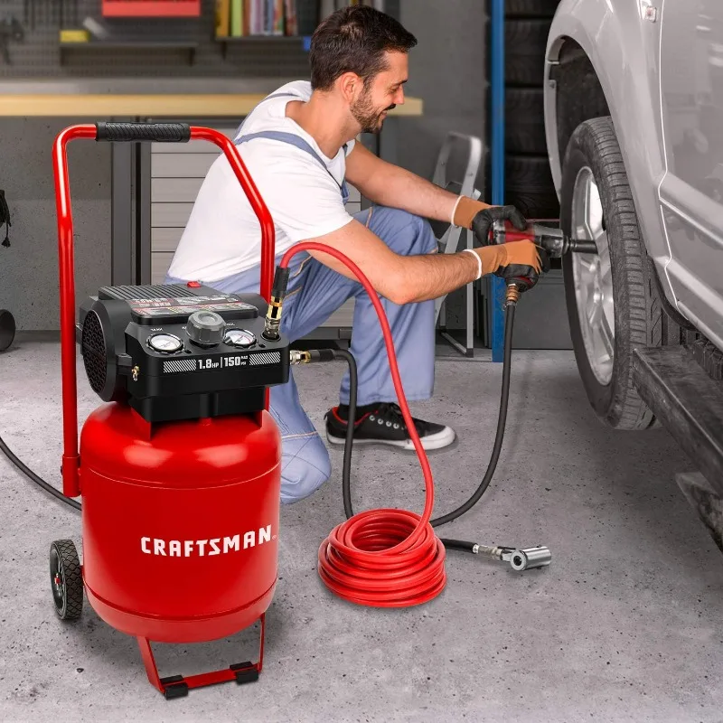 Craftsman Air Compressor, 10 Gallon Peak 1.8 Horsepower Oil-free Compressor, Max 150 PSI, Vertical Compressor Air Tools