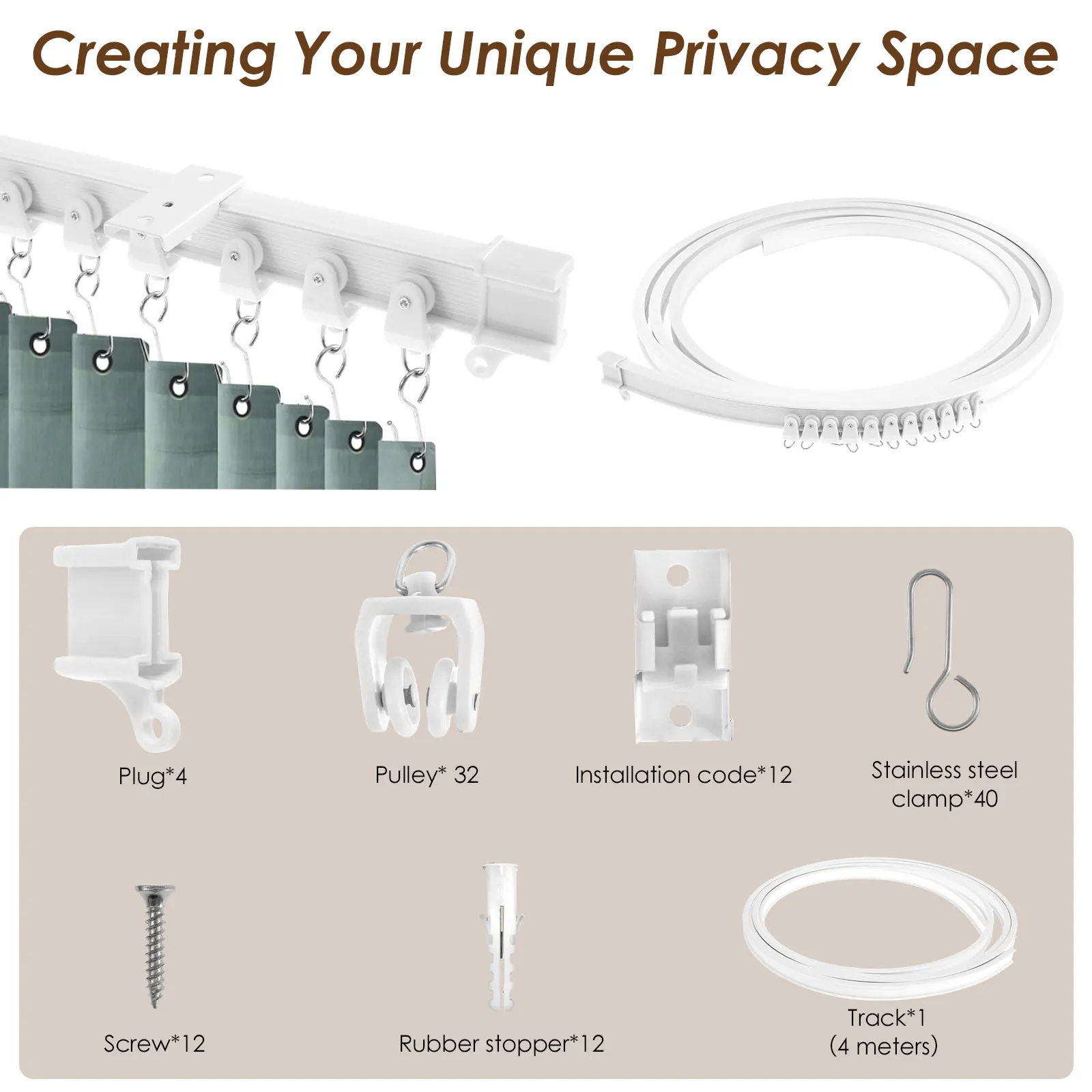 Flexível Bendable Cortina Track, teto ou Wall Mount, Curvo Sistema, Quarto Divisor, 13ft