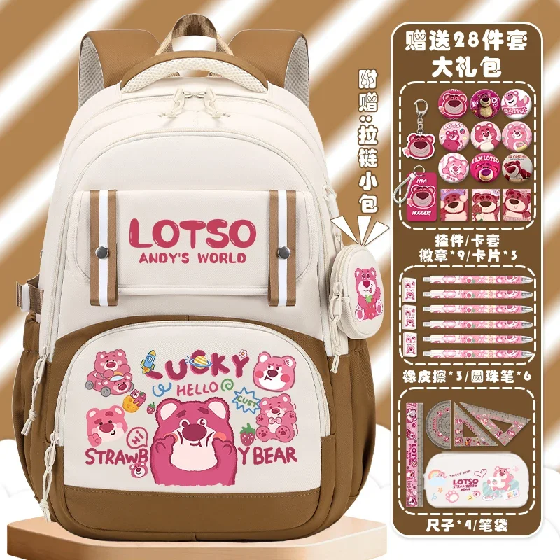 Sanrio-mochila escolar de oso de fresa para niña, mochila ultraligera de viaje, resistente a las manchas, duradera, de gran capacidad