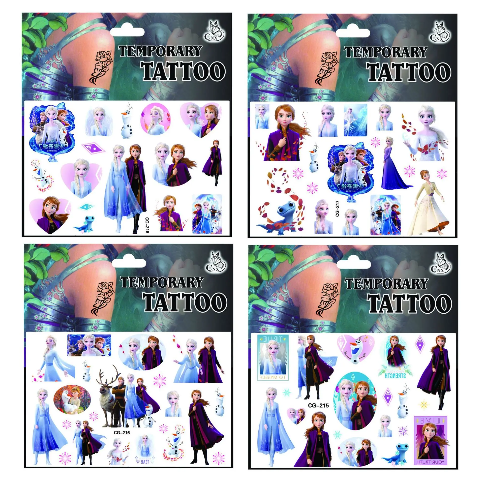 Random 2pcs Disney Frozen Anna Elsa Princess Children Temporary Tattoos Stickers Party Cartoon Sticker Toy Kids Gift