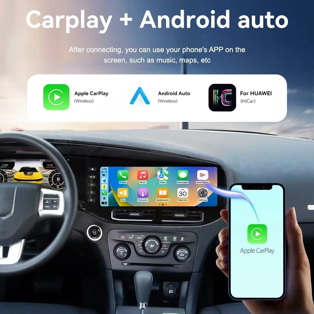 

12,3-дюймовый Android Carplay для Dodge Challenger SRT Hellcat Charger R/T 2010-2023, стереосистема с GPS-навигацией, Carplay, автомагнитола, монитор