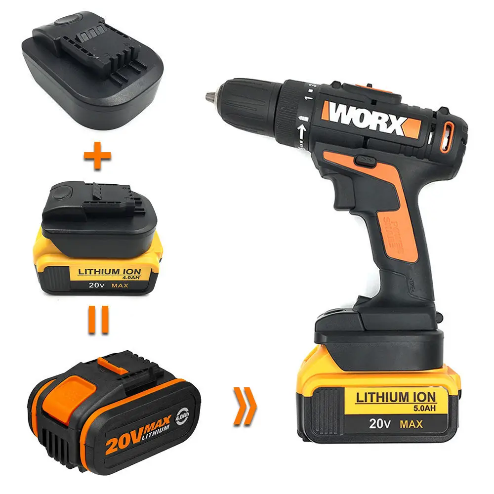 Adaptador de Bateria para Dewalt Dcb200 18 20v Bateria para Worx 4pin 20vmax Bateria Ferramenta Uso