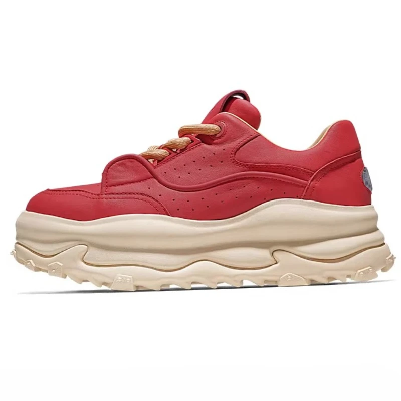 

Black Red Thick Soled Height Increasing Shoes for Men's and Women's Outdoor Bread Shoes Genuine Leather Breathable Casual Shoes
