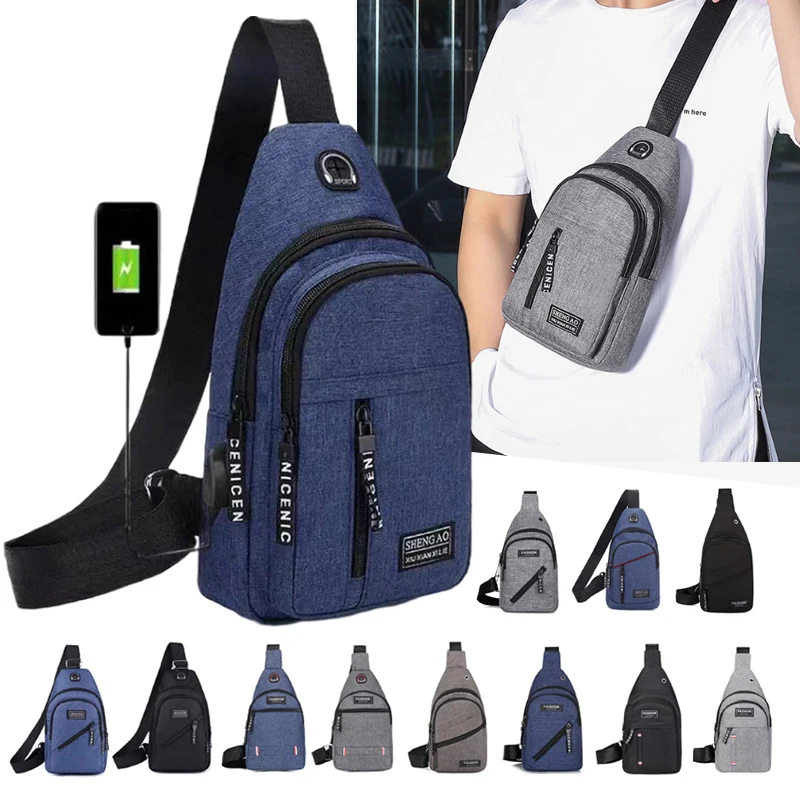 

Chest Backpack Fashion Oxford Cloth Crossbody Sport Running Daily Pocket Small Use USB Earphone Hole Large Capacity Shoulder Bag