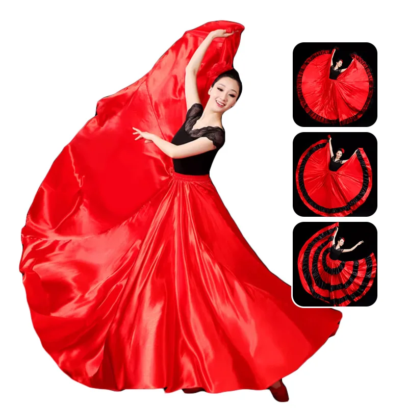 Women Spanish Dress 360/540/720 Big Swing Classic Gypsy Dance Flamenco Dress Dance Practice Stage Performance Dance Costume