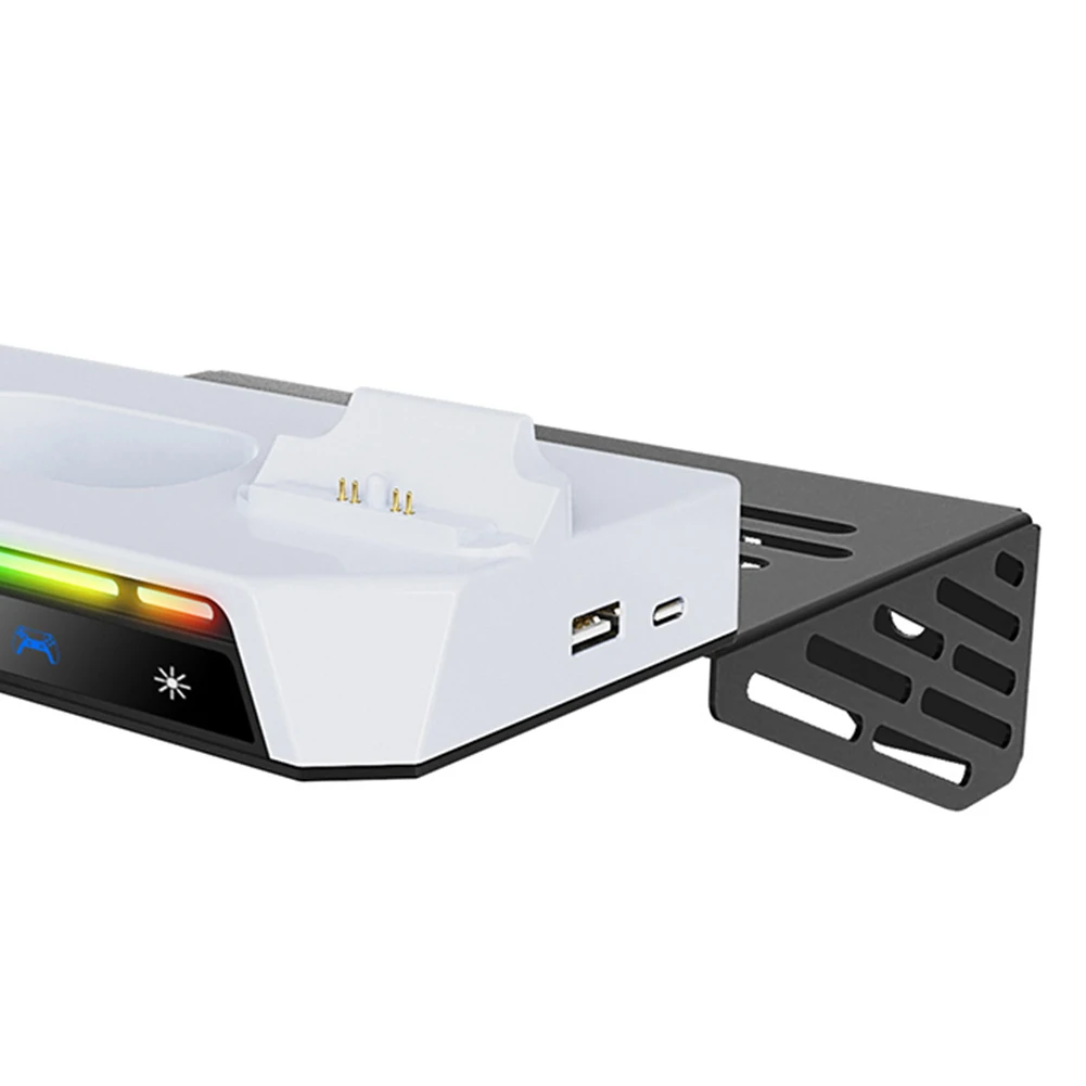 

Зарядная станция для двух контроллеров с RGB-подсветкой, плавающая подставка с держателем для гарнитуры для консолей PS5/PS5 Slim/PS5 Pro (дисковая и цифровая версии)