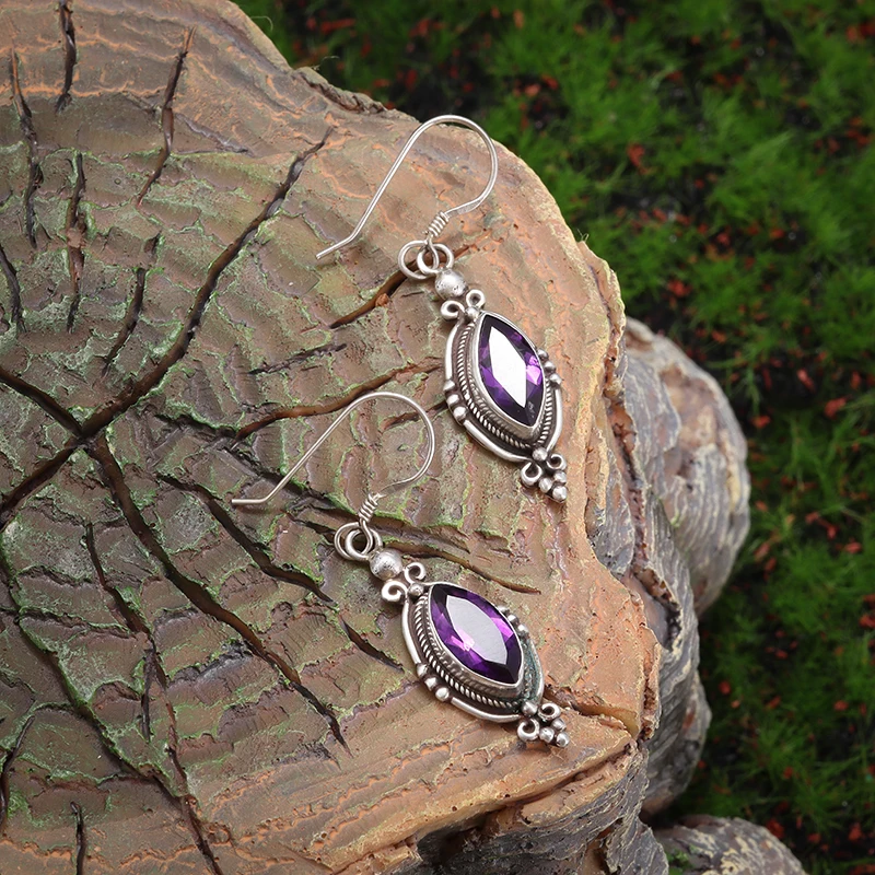 Vintage Purple Shiny Zircon Earrings Elegant Ear Accessories for Women
