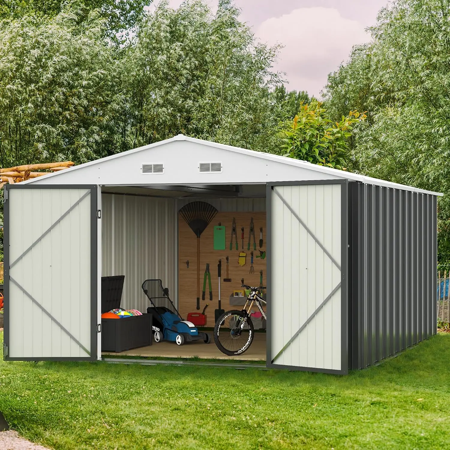10 x 10 FT Shed Outdoor Storage Shed Metal Garden Shed with Lockable Door Outside Waterproof, Customized