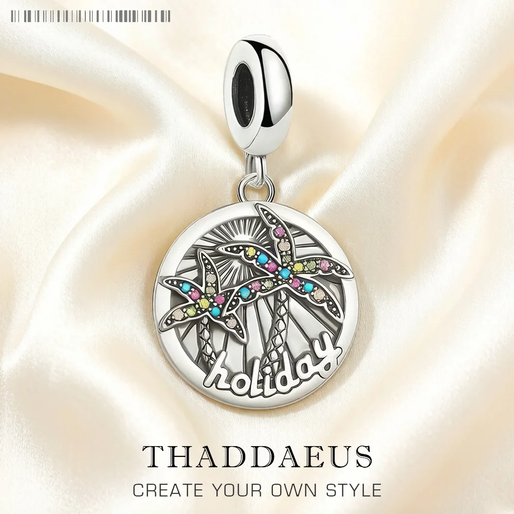 Charm-Anhänger mit tropischen Palmen, neuer europäischer Sommer-Schmuck, Geschenk für Damen und Herren, 925er Sterlingsilber