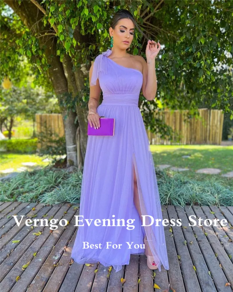 Verngo-vestido de fiesta de noche largo y sencillo para mujer, traje Formal de talla grande, con lazo en el hombro, para fiesta de boda