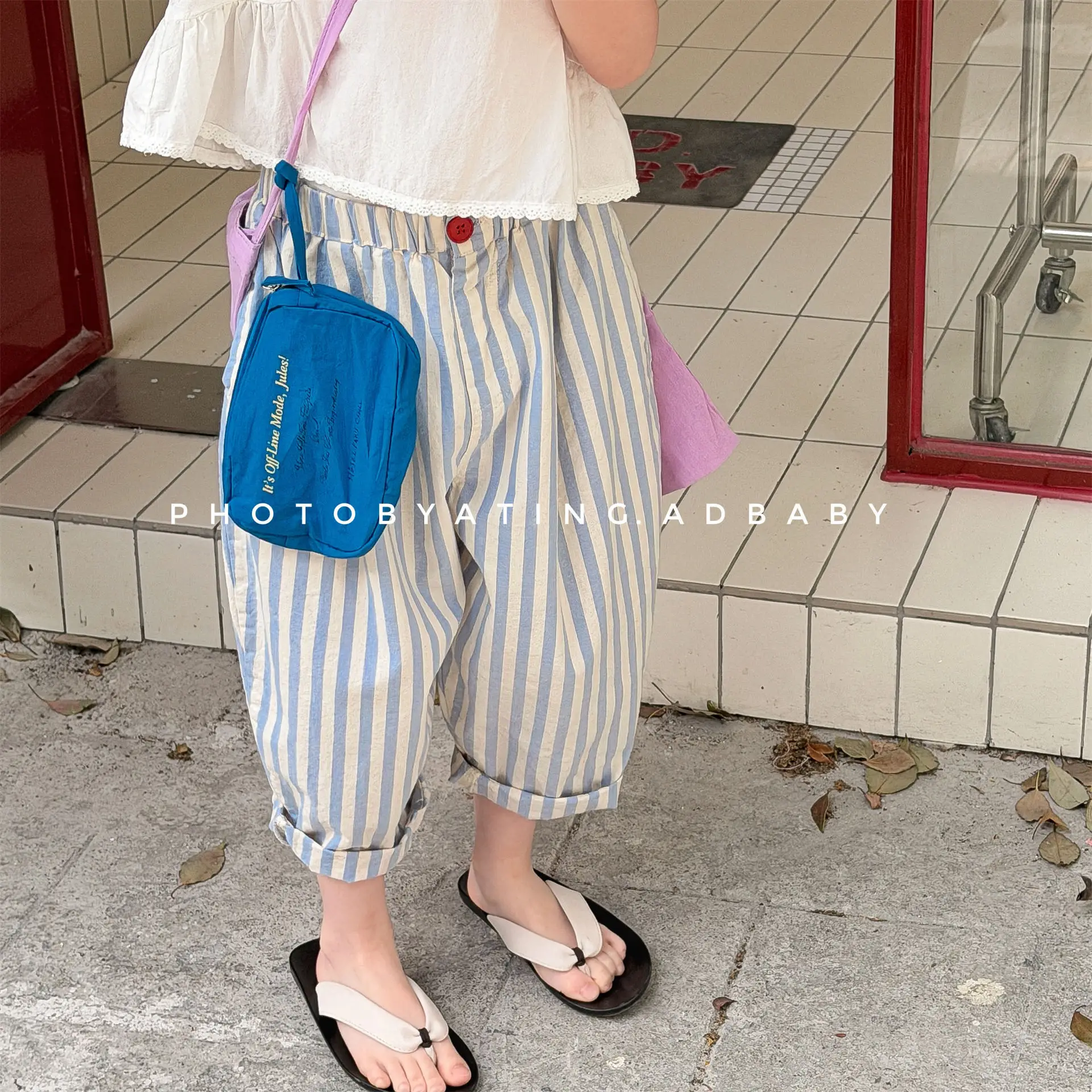 

2026 Summer New Children Striped Capri Pants Boys Girls Casual Pants Baby Thin Cotton Mosquito-proof Pants Kids Loose Trousers