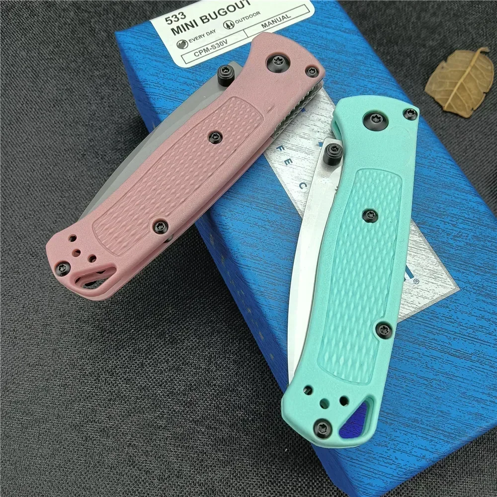 BM 533 Mini Bugout EDC Folding Pocket Knife Black/ White Blade Survival Tactical Knife Outdoor Hunting Hand EDC Utility Tools