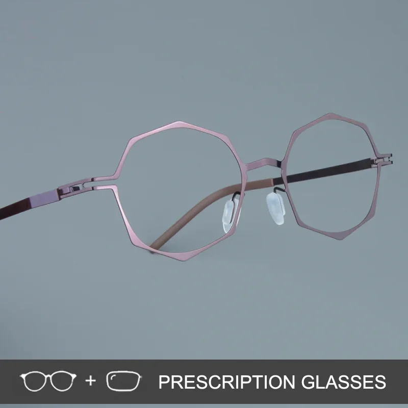 

Colorful Polygonal Eyeglasses Optical Frame Ultralight Screwless Prescription Glasses Men Women Thin Rim Spectacles Blue Eyewear