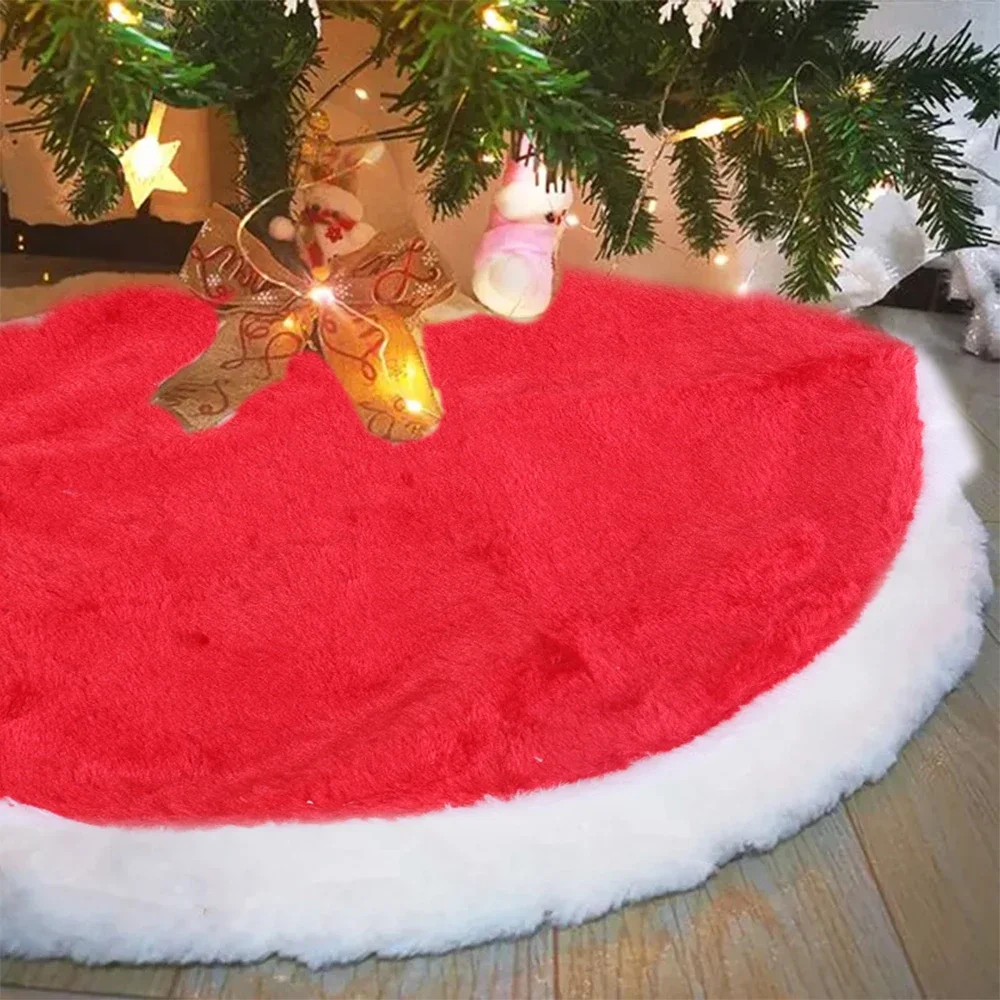 38/68cm Snowy White Christmas Tree Skirt Plush Faux Fur Xmas Trees Carpet Mat Ornaments For 2024 New Year Home Party Decoration