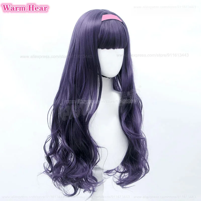 카드 캡쳐 사쿠라 코스프레 Tomoyo Daidouji 애니메이션 긴 곱슬 다크 그레이 퍼플 헤어 헤어 밴드 내열성 가발 + 가발 모자