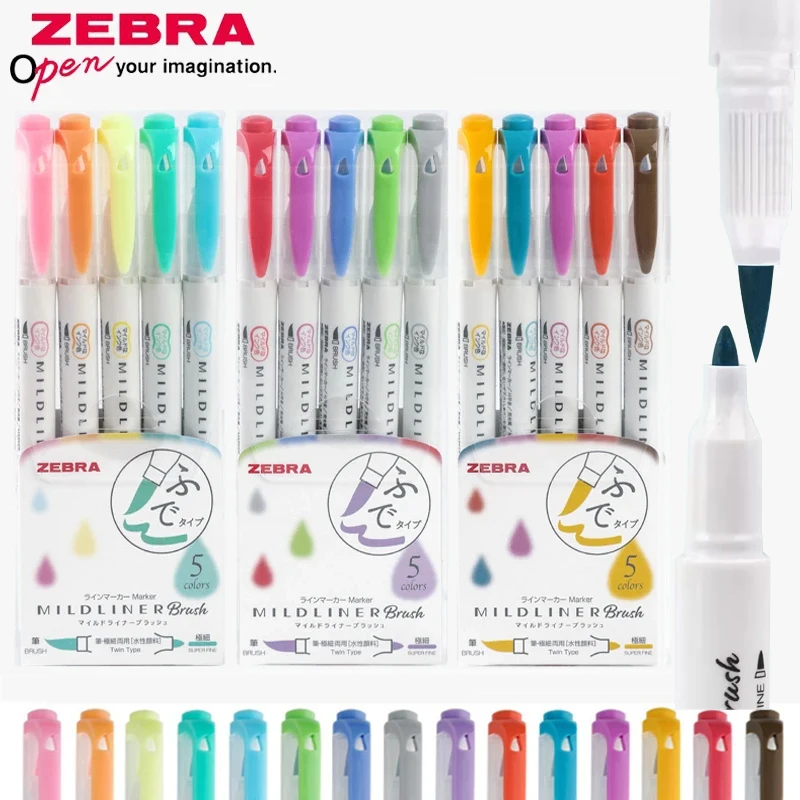 Japan ZEBRA WFT8 Double Head Highlighter pen Set 5/15/25 Color Soft Fiber Pen Tip  Painting And Writing Stationery Supplies