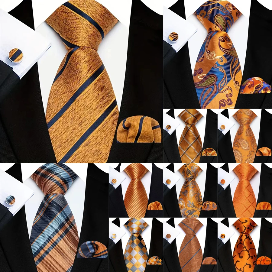 3 Stücke Orange Braun Herren Krawatte Einstecktuch Manschettenknöpfe Set Gold Kaffee Jacquard Designer 8 cm Krawatte Für Männliche Hochzeit Business party Geschenk