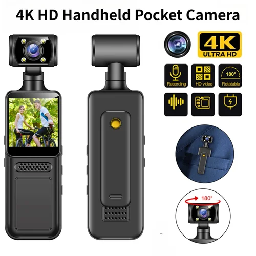 Cámara de bolsillo portátil M12 4K HD 180 °   Mini cámara portátil giratoria para deportes al aire libre, visión nocturna, cámara de acción para deportes al aire libre